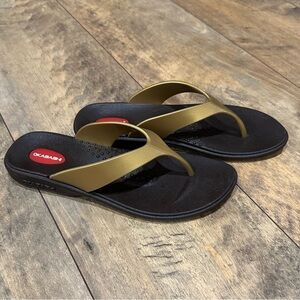 OKABASHI Breeze Flip Flops, Gold/Brown, Size ML, Like New